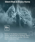 Digital Radon Detector For Basement Air Testing And Indoor Safety With Instant Readouts showing lungs with radon info.