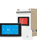 WiFi Smart Thermostat With C-Wire Adapter For Easy No Fuss Home Climate Control Zone Remote Sensor And Remote App Control Tuya Smart Life Alexa And Google Assistant Compatible 24VAC Heating And Cooling Energy Saver with packaging and display