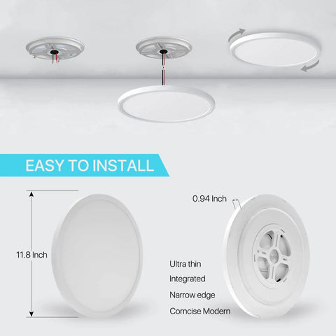 Smart RGB LED Ceiling Light Flush Mount 12 Inch 24W Dimmable installation diagram and dimensions