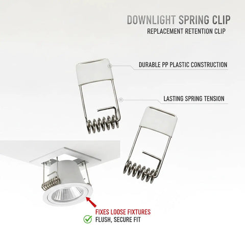 Downlight Spring Clip, Silver PP Plastic Retention Clip for Recessed Lighting Ceiling Fixtures (1 PC) positioned in ceiling housing.