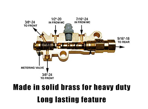 Handcrafted Brass Proportioning Valve Delivers Rock Solid Hydraulic Control For Street Rods And Trucks Featuring Disc Front And Drum Rear Brake Setups Compatible With Gm Gmc Chevy And Ford, showing detailed connection points.