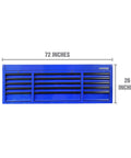 Pro Level Heavy Duty 72 Inch 15 Drawer Tool Chest With Secure Locking Front, 19 Gauge Steel Construction And Eva Liners, Knockout Garage Storage Rig For Dad And Crew, top view with dimensions.
