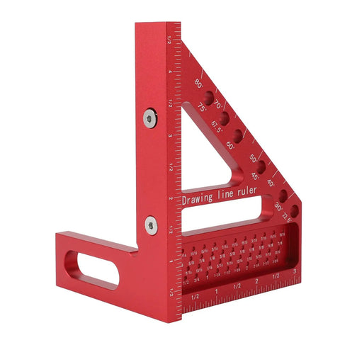 Red 3D Multi Angle Measuring Ruler For Woodworking And Carpentry, Aluminum Alloy Square Protractor With 0 To 90 Degree Range