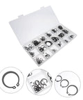 225 Piece Carbon Steel C Shape Retaining Ring Kit External Snap Rings in transparent case, compartments visible