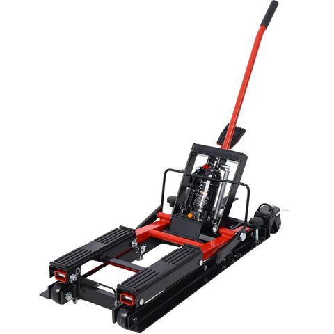 No Sweat Heavy Duty Hydraulic Motorcycle Lift Jack 1500 Lb Capacity Rock Solid Scissor Stand Foot Pedal Smooth Glide Roller For Bikes Atvs And Cruisers Non Slip Base
