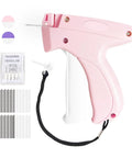 Handheld Stitch Gun For No Sweat Wardrobe Rescue Hella Fast Clothing Fixer With Six Fine Needles And Two Thousand Colorfast Clips For Effortless Patching in pink with steel needles and clips.