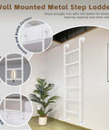 Rock Solid Indoor Bunk Bed Ladder Wall Mounted With Non Slip Round Tube Grip Heavy Duty Metal Loft Bed Access Sturdy ladder mounted on wall.