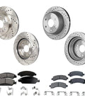 Set of 4 drilled brake rotors with pad kit and hardware for Chevy Express 1500 (2009–2014), front and rear