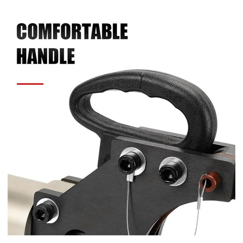 Close-up of comfortable grip handle on Heavy Duty Hydraulic Crimping And Cable Cutting Tool For Tight Spaces, Featuring Durable Heat Treated Blades.