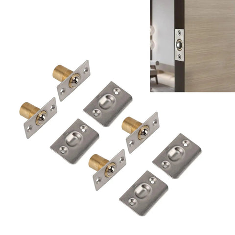 Solid Brass Door Ball Catch Set With 4 Adjustable Spring Closet Latches for cabinets shown with installation example
