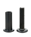 Close-up of black M6x25mm furniture bolt and barrel nut from 100 Pcs M6x25mm Furniture Bolts Hex Screws And Barrel Nuts Kit for woodworking.