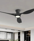 52 Inch Ceiling Fan With LED Light And Remote Control, Flush Mount Low Profile Black Finish in modern room interior