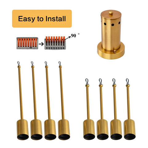 Sputnik Eight Light Gold Finish Semi Flush Mount Ceiling Light Fixture components with assembly parts displayed