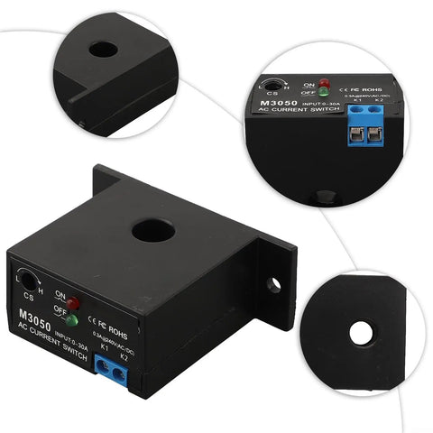 Self Powered AC Current Sensor Switch 30A Adjustable With Smart Current Monitoring Red Green LED Indicators No External Power Needed Output Signal Switching Input Output Isolation Ideal For Automation black M3050 module with terminal block