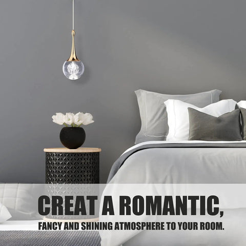 Gold Crystal Teardrop Pendant Light for Kitchen Island Adjustable Height Sleek Modern LED Hanging Fixture in Brushed Brass Bedside View