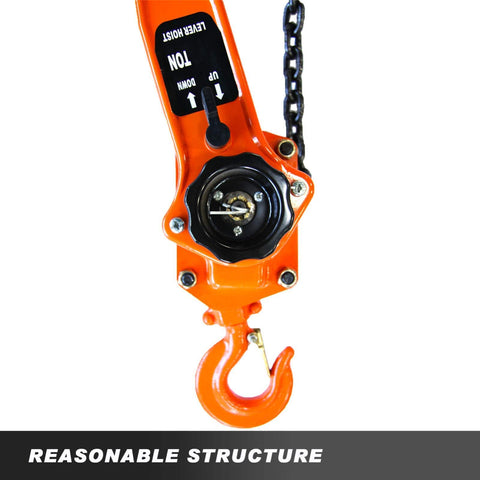 Close-up of Manual Lever Block Chain Hoist 3 Ton 6000 Lbs Come Along 10 Ft 3 M With Hook for heavy duty lifting
