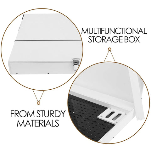 Robust White PVC And Acrylic Model Tool Storage Rack Featuring Multi Compartment Design For Diy Hobbyists showing sturdy top with lock.