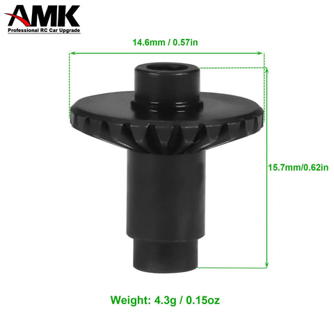 Close-up of CNC machined steel bevel gear from Two Piece Metal Bevel Gear Set 12T 24T for 1/18 RC Crawler Cars, black oxidized coat