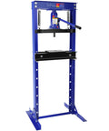 Front view of Heavy Duty 12 Ton Hydraulic Shop Press With H Frame Garage Floor Workhorse Adjustable Working Table Height