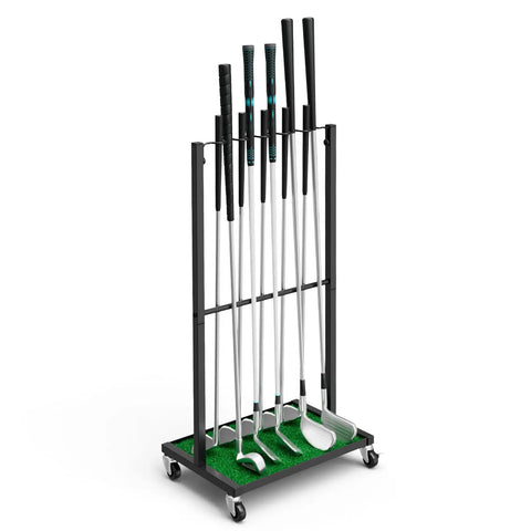 Sturdy Ten Club Golf Storage Rack Stand For Garage And Home Golf Simulator Holds Ten Clubs With Easy Display in black