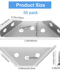 50 Pcs Universal Stainless Steel Furniture Corner Connectors With Screws diagram showing dimensions and pack size