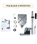 Package contents of Adjustable Drill Press Stand For Hand Drill Universal Bench Clamp, including aluminum base and steel column components.