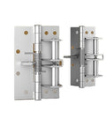 Three In One Door Closer With Spring Hinge For Interior Doors Auto Self Close Smooth Operation Quiet Close Fits Most Standard Doors Easy Install And DIY Friendly For Everyday Indoor Use, shown in metal finish, two sizes displayed.