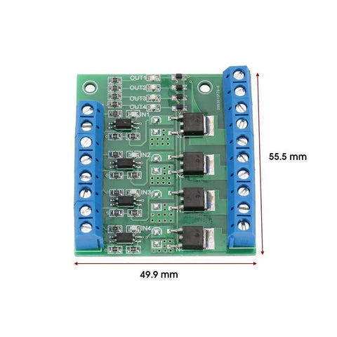 4 Channel MOSFET PWM Driver Module 3-20V To 3.7-27VDC 10A PLC Amplifier for motor speed control and LED brightness, top view
