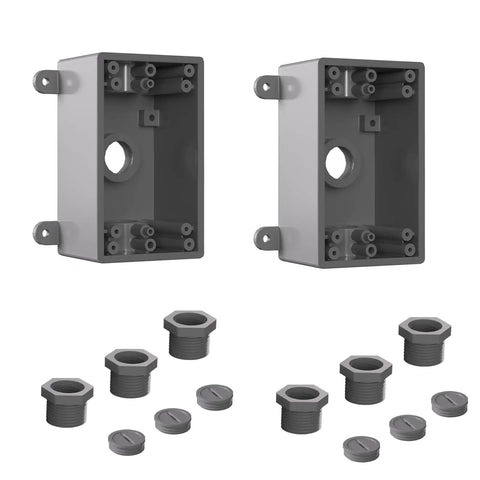 Single-Gang Weatherproof Electrical Outdoor Box For 1/2 Inch Or 3/4 Inch Conduit No Hassle UL Listed Junction Box Outlet 2 Pack