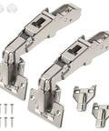 No Stress Setup Full Overlay Cabinet Hinges Bundle With Rock Solid Self Closing Mechanism Premium Nickel Finish shown with mounting hardware.