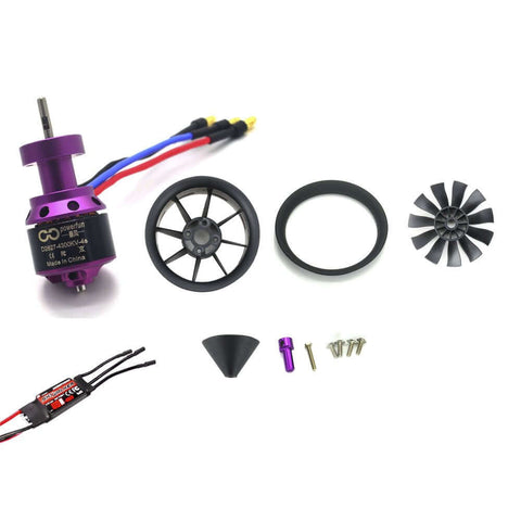 50mm EDF Ducted Fan With 11 Blades 4300KV RC Brushless Motor 40A ESC parts laid out for 4S RC Jet Airplanes