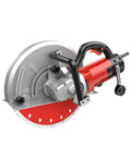 Heavy Duty 5500W Electric Concrete Saw Delivers Badass Power For Precision Wall Grooving And Road Cutting With Adjustable 160mm Depth Settings And Infrared Guidance For Flawless Stone Door Projects. Close-up view of the saw with a red blade.
