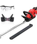 Milwaukee 18V Cordless Hedge Trimmer Tool Only, 20 Inch Blade, 3000 RPM, 180 Degree Rotatable Head, shown with gloves and safety glasses