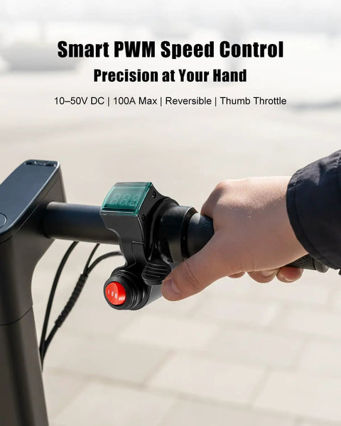 DC Motor Speed Controller With Thumb Throttle For 10 To 50V Systems, 60A Peak, Forward And Reverse, Real Time Voltage Display, Built In Cooling Fan, Fuse Protection, Ideal For DIY Motors, Bikes, Scooters, Robots