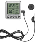 Digital Refrigerator Freezer Thermometer With Extra Sensor For Indoor Outdoor Use Humidity Hygrometer And Max Min Memory Reptile And Aquarium Temp Monitor Fridge Freezer Thermometer 1.5m Probe 24 Hour Recall Black, front view