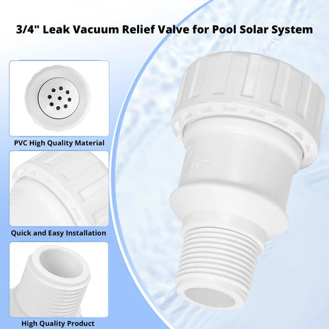 3/4-inch PVC vacuum relief valve for pool solar heating systems, white; compatible with Heliocol and Sunstar panels