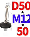 No Sweat Adjustable Furniture Levelers 4 Pack Swivel Articulating Feet M12 with D50 dimensions and rubber base for stability.