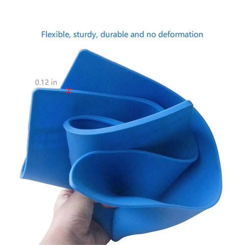Person holding flexible, blue Heat Resistant Soldering Mat Silicone Repair Pad 932F 16x12 Inch, showing 0.12 inch thickness.