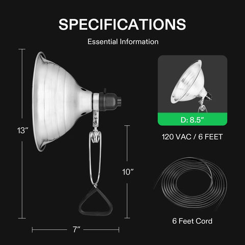 Heavy Duty Clamp Lamp Set With Detachable 8.5 Inch Aluminum Reflector For Up To 150 Watt E26 Socket No Bulb Included