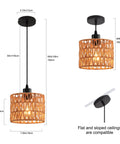 Total Vibe Hand Woven Rattan Pendant Light, 55 inch high, black metal and wicker, ideal for kitchens and dining areas.