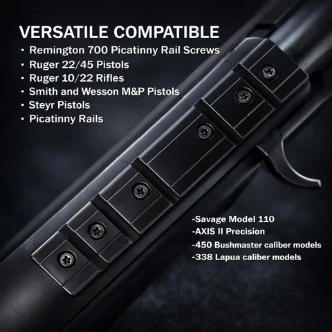 Built Tough Grade Twelve Point Nine Black Oxide Firearm Scope Screws with Security Star Drive for versatile firearm compatibility.