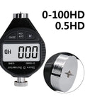 Professional Digital Shore Durometer Rubber Hardness Tester Meter displaying digital readings and metal probe for elastomer testing.