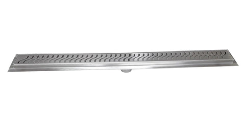 Premium Heavy Duty Stainless Steel Linear Shower Drain Featuring A Badass Ocean Wave Design With Built In Hair Catcher For Quick Waterproof Install, 900mm long, brushed finish.