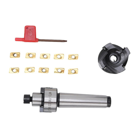 400R 50 22 4T Face End Mill Set With MT3 Holder And 10 Carbide Inserts, includes carbide inserts and tool holder.
