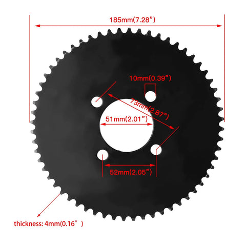 60 Tooth Sprocket With 35 Chain 51mm Bore Replacement For Go Kart And Predator Engines; dimensions and thickness labeled