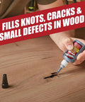 Heavy-Duty Bullet-Proof CA Super Glue For Woodworking And Repairs - Jet Black Rubber Toughened Gap Filling Ethyl Cyanoacrylate Adhesive - 2 Oz applied to a wood defect.