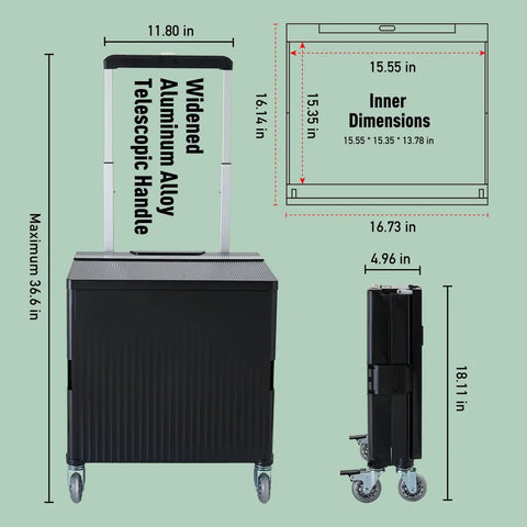 Foldable Rolling Utility Cart With Lid On Wheels Collapsible Handcart Trolley For Grocery Shopping Office Camp School And File Organization Durable Black With Brakes And Large Capacity