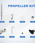 Heavy-Duty RC Boat Drive Shaft With 2-Blade Propeller Universal Joint Kit components on display