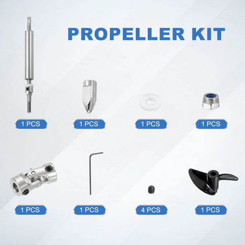 Heavy-Duty RC Boat Drive Shaft With 2-Blade Propeller Universal Joint Kit components on display