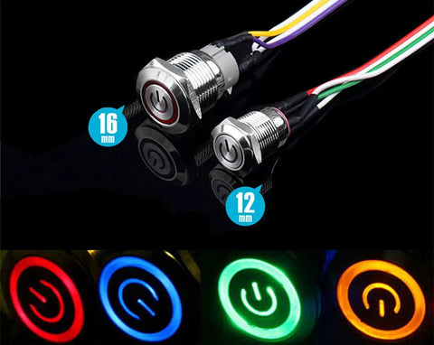 16mm Chassis Switch Metal Button Switch with 22 Inch Extension Cable in red, yellow, blue, green for ATX Power Supply DIY projects